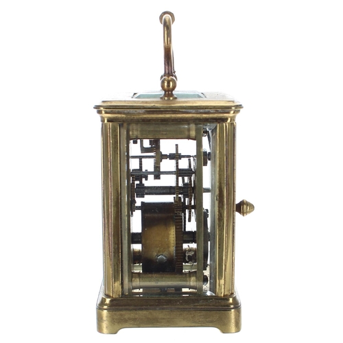 1227 - Miniature carriage clock timepiece, within a corniche brass case, 4.25