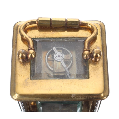 1227 - Miniature carriage clock timepiece, within a corniche brass case, 4.25