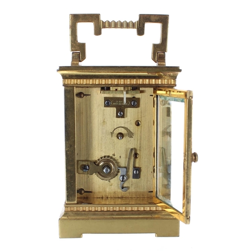 1229 - French carriage clock timepiece, the movement back plate stamped with the Richard & Co Made in P... 