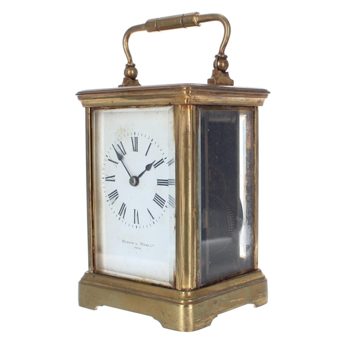 1234 - Carriage clock striking on a gong, the dial inscribed Mappin & Webb Ltd. Paris, within a cornich... 