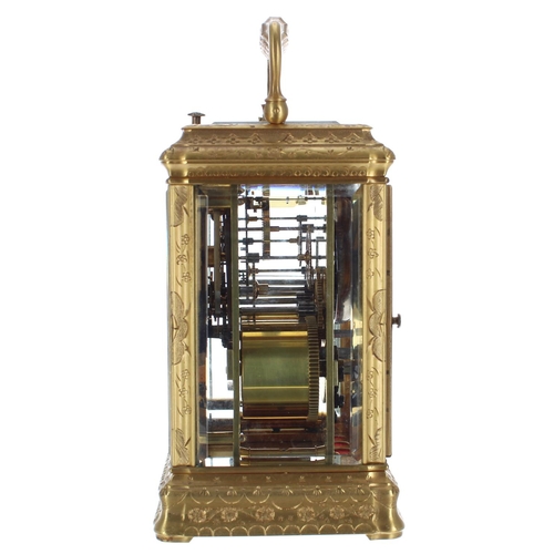 1238 - Repeater carriage clock striking on a bell, stamped no. 2769 on the back plate, base plate and back ... 