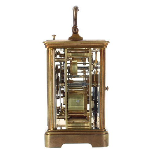 1241 - French repeater carriage clock with alarm, the movement striking with three hammers on two gongs and... 