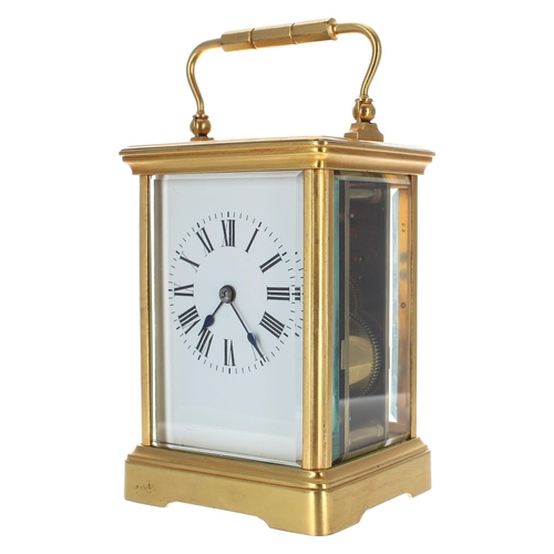 1242 - Carriage clock striking on a gong, within a gilded corniche brass case, 7