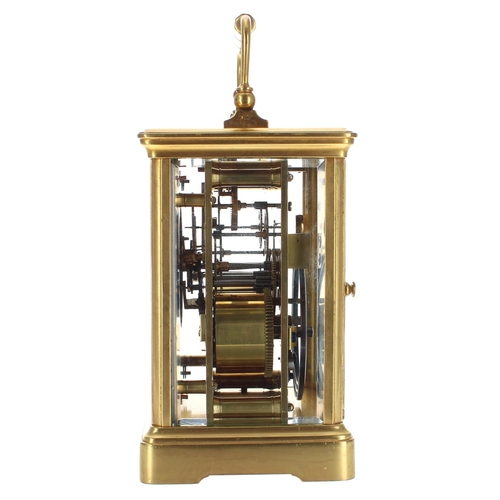 1242 - Carriage clock striking on a gong, within a gilded corniche brass case, 7