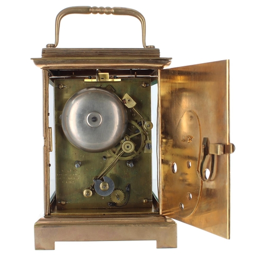 1243 - Good Leroy & Fils carriage clock striking with two hammers on a bell, the movement back plate in... 