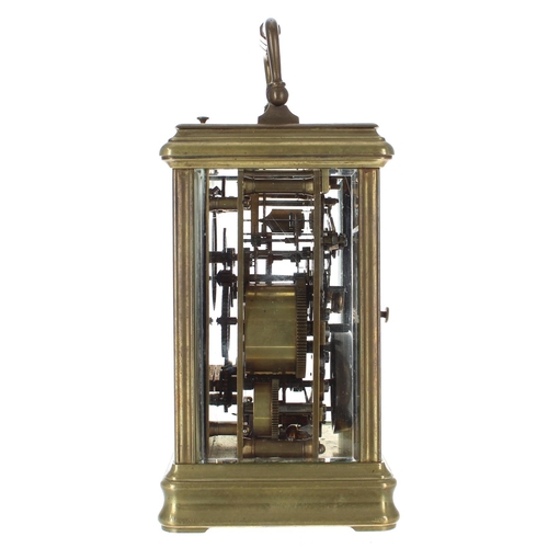 1245 - Repeater carriage clock with alarm, striking on one bell attached to the back plate and another in t... 