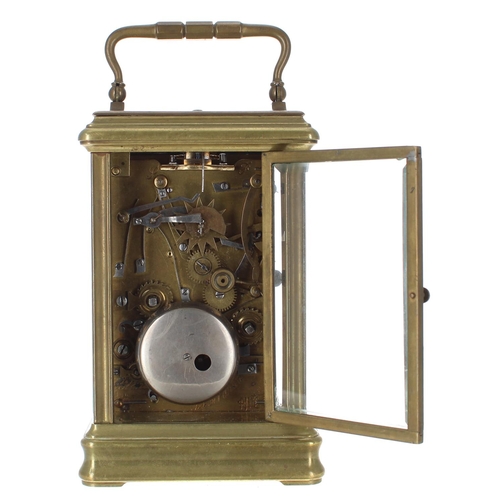 1245 - Repeater carriage clock with alarm, striking on one bell attached to the back plate and another in t... 