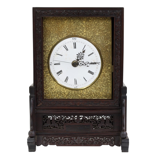 1506 - Chinese rosewood cased double fusee verge bracket clock striking on a bell, the 6