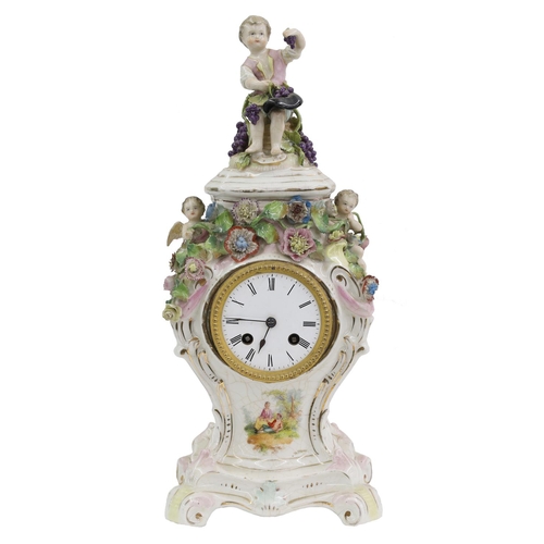 1508 - Italian pottery two train balloon mantel clock striking on a bell, the 3.25