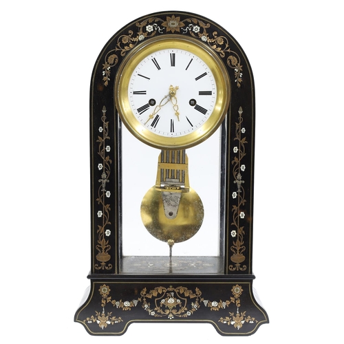 1510 - French ebonised and inlaid two train table clock, the Pons movement with outside countwheel and stri... 