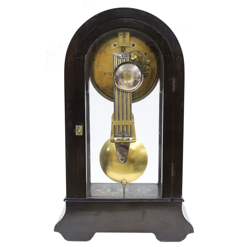 1510 - French ebonised and inlaid two train table clock, the Pons movement with outside countwheel and stri... 