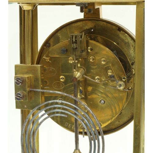 1512 - Good French brass and cloisonne two train four glass mantel clock, the 3.5