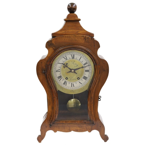 1514 - Walnut and oak French two train bracket clock with matching inlaid wall bracket, the 8