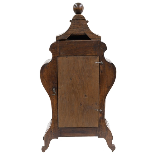 1514 - Walnut and oak French two train bracket clock with matching inlaid wall bracket, the 8