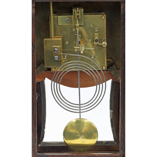 1514 - Walnut and oak French two train bracket clock with matching inlaid wall bracket, the 8