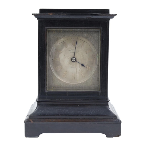 1518 - English ebonised mantel clock timepiece in need of restoration with platform escapement, the dial in... 