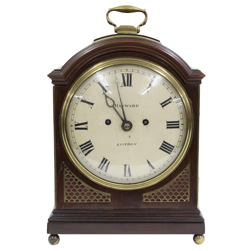 1519 - Good small English mahogany double fusee pad top bracket clock, the 8