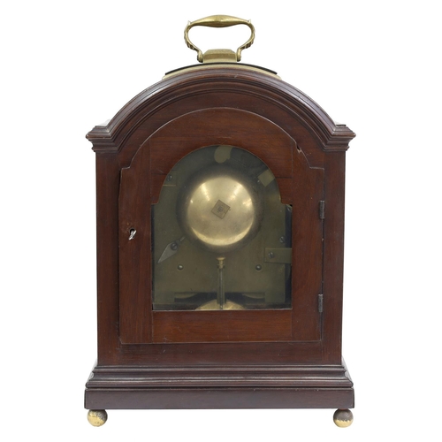 1519 - Good small English mahogany double fusee pad top bracket clock, the 8