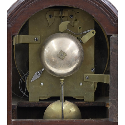 1519 - Good small English mahogany double fusee pad top bracket clock, the 8