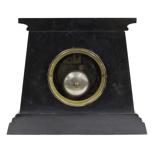 1524 - French Egyptian inspired black marble two train mantel clock striking on a bell, the movement back p... 