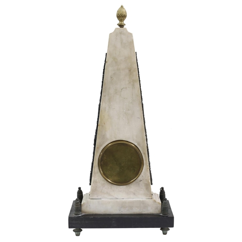 1526 - White marble obelisk mantel clock timepiece, the 3.25