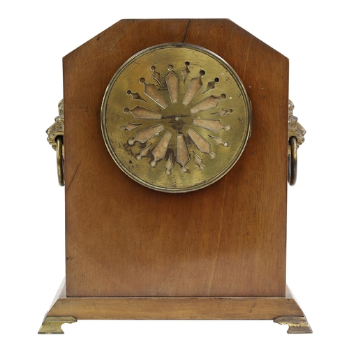 2307 - French mahogany inlaid two train mantel clock striking on a gong, the 4