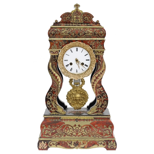 2310 - French portico Boulle eight day mantel clock striking on a bell, the 4