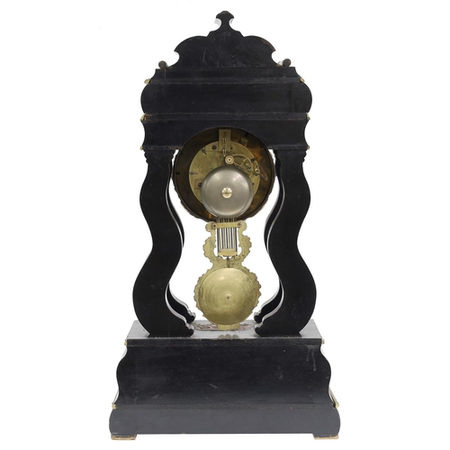 2310 - French portico Boulle eight day mantel clock striking on a bell, the 4