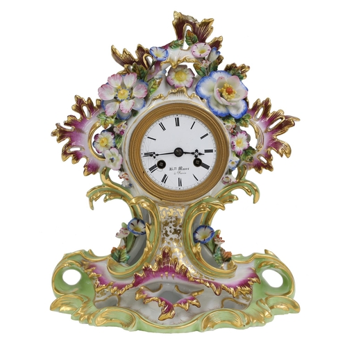 2324 - Attractive French porcelain eight day mantel clock, the 2.75