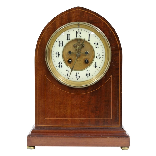 2328 - French mahogany two train lancet mantel clock, the S. Marti movement with outside countwheel and str... 