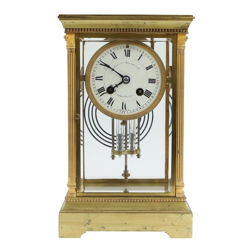 2330 - French brass four glass two train mantel clock striking on a gong, the 3.5