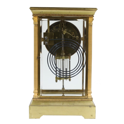 2330 - French brass four glass two train mantel clock striking on a gong, the 3.5