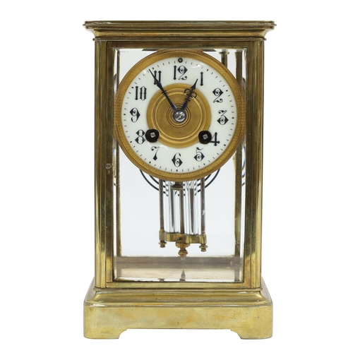 2331 - French brass four glass two train mantel clock striking on a gong, the 3.25