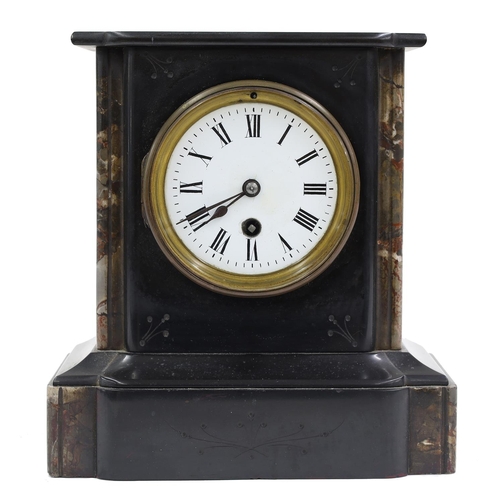 2333 - Black slate and grey marble mantel clock timepiece, 9