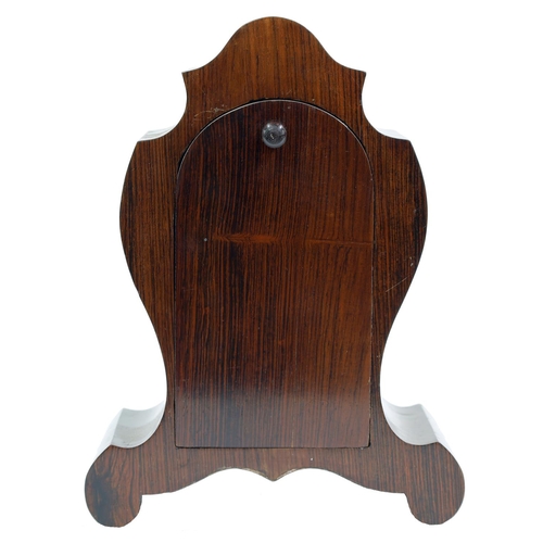 2506 - Small attractive French rosewood and inlaid two train mantel clock, the movement with outside countw... 