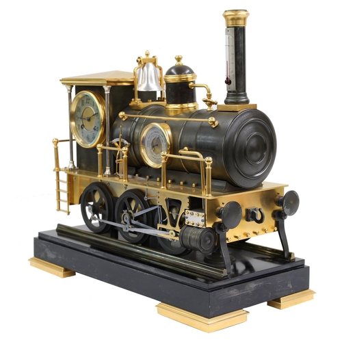 1313 - Fine and rare French industrial locomotive automaton clock by Guilmet circa 1890, the eight day move... 