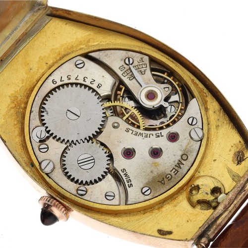 510 - Rare Omega rose gold tonneau gentleman's wristwatch, serial no. 8237xxx, circa 1935, the curved silv... 