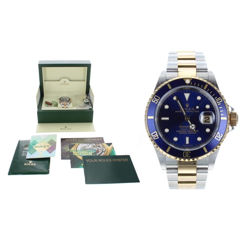 560 - Rolex Oyster Perpetual Date Submariner stainless steel and gold gentleman's wristwatch, reference no... 