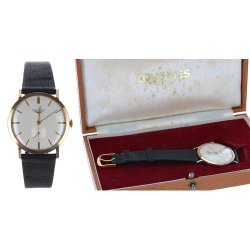 596 - Longines 9ct gentleman's dress wristwatch, London 1961, serial no. 11330xxx, circular silvered dial ... 