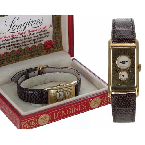 610 - Rare Longines 'Super Solo' Duo-Dial Doctors 14ct rectangular wristwatch, reference no. 3359, serial ... 