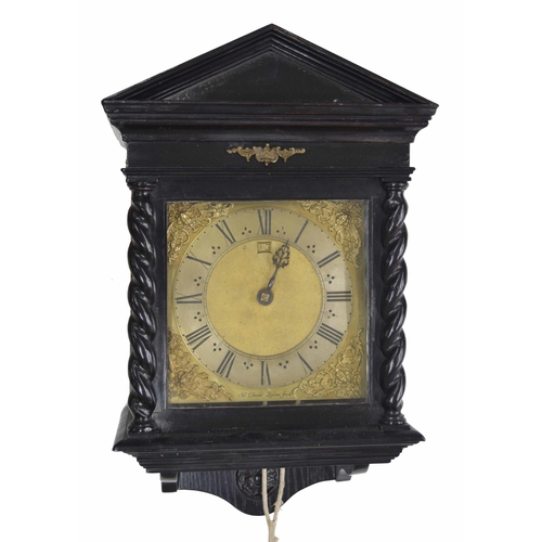 1702 - Ebonised thirty hour hooded wall clock, the 10