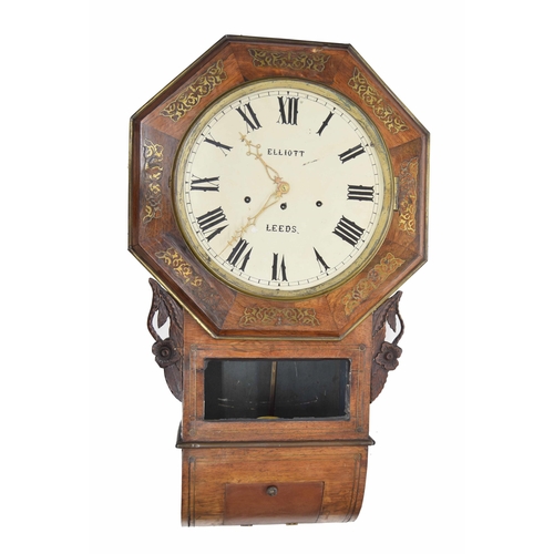 1712 - Large rosewood triple fusee drop dial wall clock, the 14