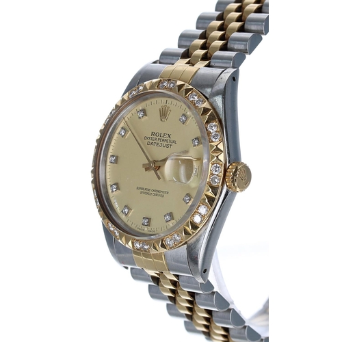 576 - Rolex Oyster Perpetual Datejust stainless steel and gold gentleman's wristwatch, reference no. 16013... 