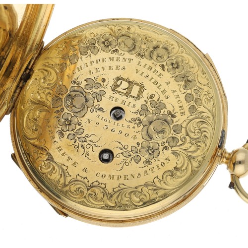 955 - French 19th century 18ct quarter repeating lever pocket watch, gilt frosted 21 jewel movement with p... 