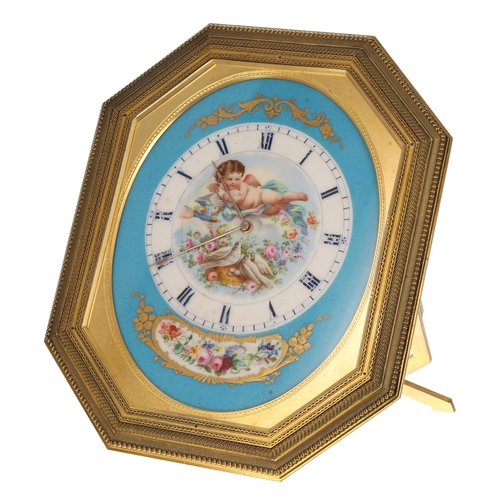 1301 - Good porcelain and ormolu framed strut clock by Thomas Cole and signed on the movement back plate, ,... 