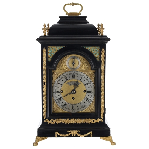 1315 - English ebonised and ormolu mounted triple fusee bracket clock, the 5.5