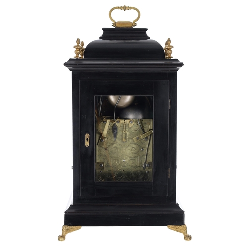 1315 - English ebonised and ormolu mounted triple fusee bracket clock, the 5.5