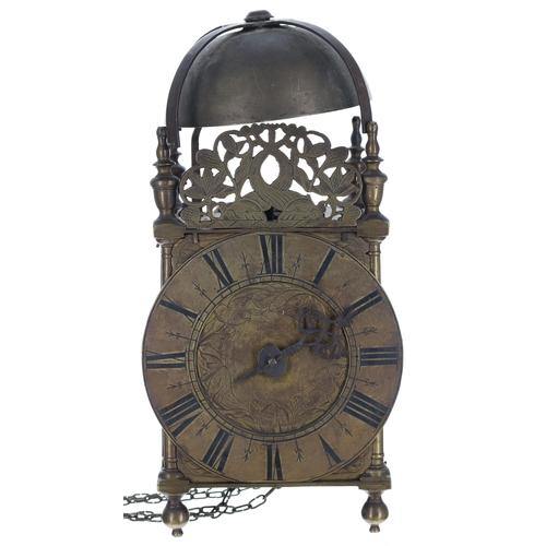 1336 - Early English brass lantern clock, unsigned, the 6.25