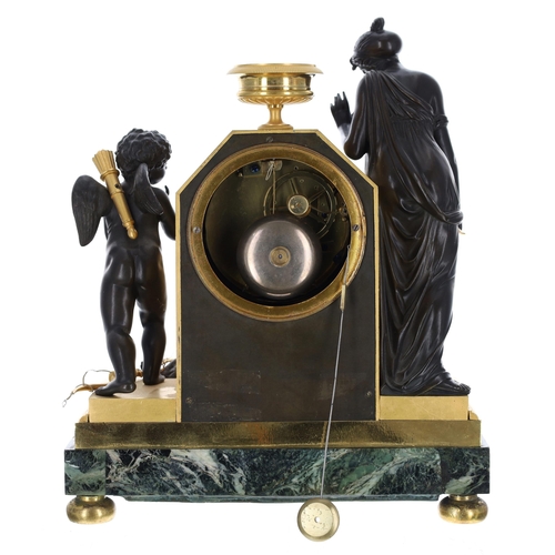 1319 - Fine French Directoire ormolu, bronze and green marble two train mantel clock, the movement with out... 