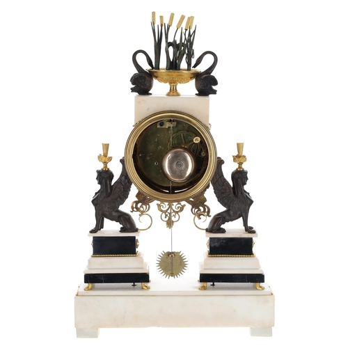 1320 - Fine French Directoire ormolu, bronze and white marble two train mantel clock, the movement with out... 